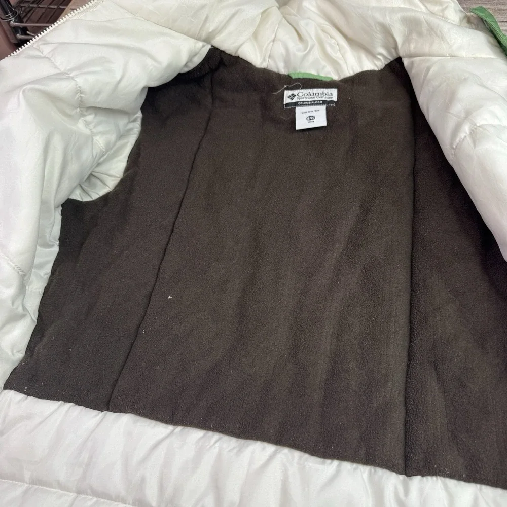 Columbia Youth 18/20 Hooded Winter‎ Coat Jacket White Green Fleece Lined READ
